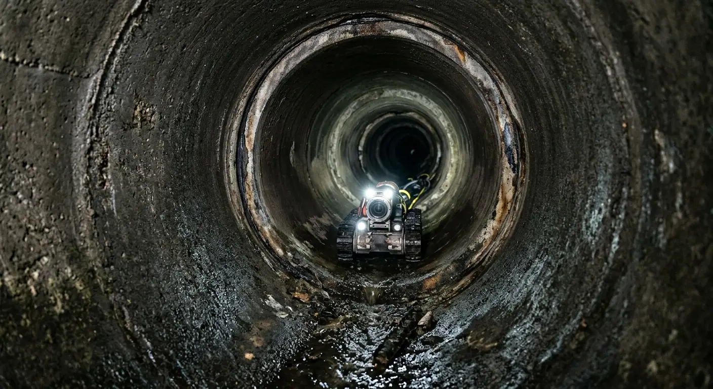 Robotic sewer camera inspecting pipe interior for Sewer Line Cleaning in Villa Park